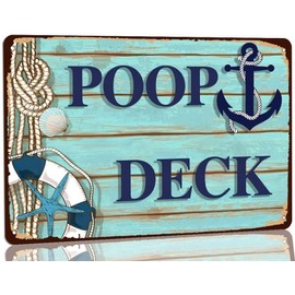 Poop Deck Metal Tin Sign Vintage Nautical Home Wall Decor Rustic Beach Bathroom Sign Nautical Boat Decor Ocean Style Decor for Bedroom Office Classroom 8x12 Inch