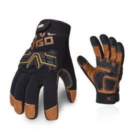 Vgo... Work Gloves Men Touchscreen Anti Impact,Utility Gloves in Goat Leather for Warehouse Mechanics Carpenter, 1 pair (S,Brown,GA9617)