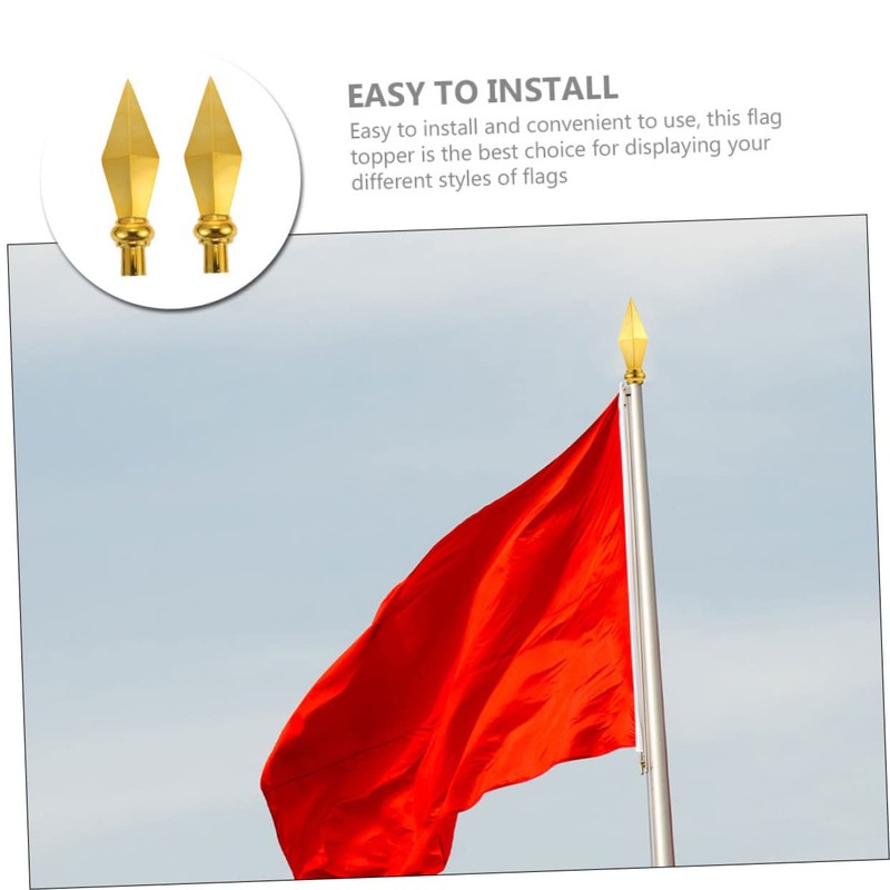 Operitacx Pack of 2 Flag Pole Head Aluminium Large Gold