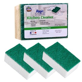 Compac Home Magic-Stone Kitchen Cleaner Scrub - 2-Sided Scouring Brick/Sponge, Easily Removes Stubborn Grime, Grease, Food from Oven Trays, Pans, Cookie Sheets, 4 Count