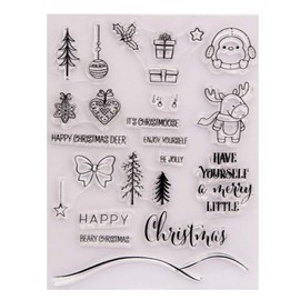 Merry Christmas Elk Deer Christmas Saying Phrase Tree Christmas Decors Baubles Rubber Stamps Clear Stamps for Christmas Card Making Decoration and DIY Scrapbooking Rubber Stamps for Crafts