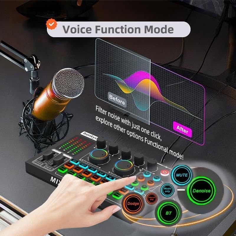 F999MAX Live Sound Card, Professional Audio Mixer & Noise Reduction,
