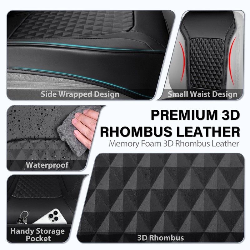 CAR PASS 2Pack Front Car Seat Covers Leather Memory Foam