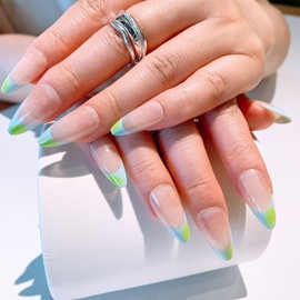 24 Pcs Press on nails French Short Almond Fake Nails Nude Glossy Glue on Nails Ins Style Acrylic Nails Removable Stick on Nails for Women 12 Size Kit