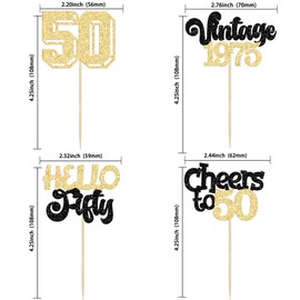 Gyufise 24Pcs Happy 50th Birthday Cupcake Toppers Star 50 Hello Fifty Vintage 1975 Cupcake Picks Cheers to 50 Years Decorations for 50th Birthday Anniversary Party Decorations Supplies Gold
