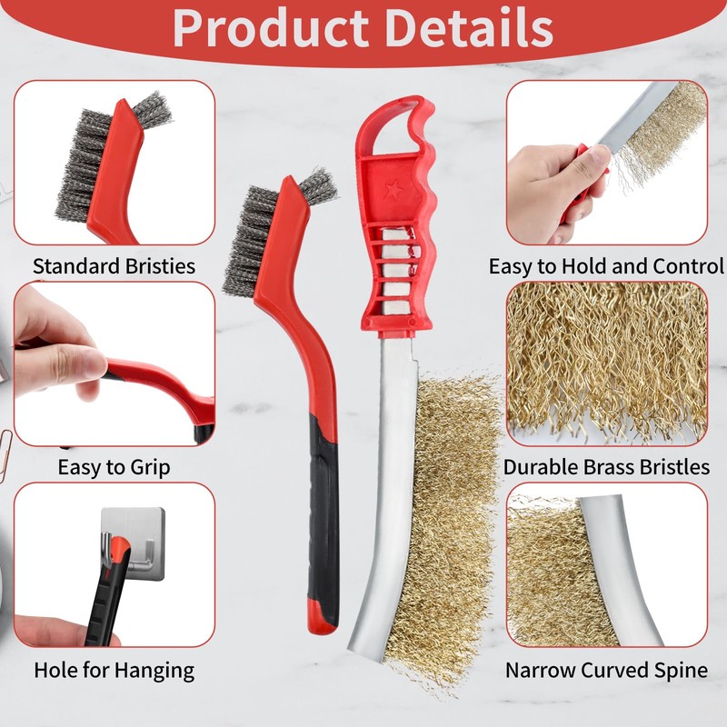 8 Piece Copper Coated Wire Brush Set, Stainless Steel Carbon