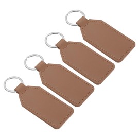 PATIKIL Sublimation Keychain Blanks, 4 Pack PU Leather Keychain Blanks Key Fob with Rings for DIY Keyring Car Home Keys, Light Brown