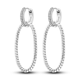 Hapour 925 Sterling Silver Hoop Earrings for Women Dangle Earrings Small Boho Earrings Rope Design for Sensitive Ears, Double Oval Huggie Hoop Earrings Gifts for Her Xmas Birthday