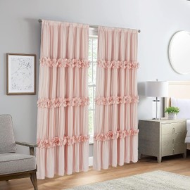 Homechoice Decor Thermal Insulated Blackout Window Curtains, 54" W x 84" L x 2 Panels, Boho Ruched Window Treatments with 3 Rows of Butterfly Flowers, Rustic Rod Pocket Drapes, Peach Pink (LQ-30)