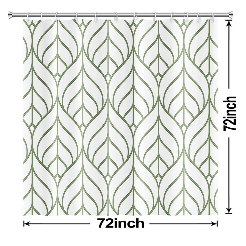 Ruelvth Green and White Shower Curtain, Modern Aesthetic Sage Green