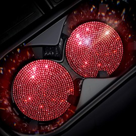 Murimt 2 PCS Universal Vehicle Bling Cup Holder Insert Coaster Car Interior Accessories,2.75 inch Silicone Anti Slip Crystal Rhinestone Car Coaster(Red)