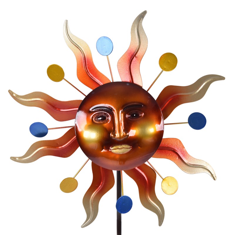 Sun Windmill Iron Weather Resistant Decorative Flower Wind Spinner with