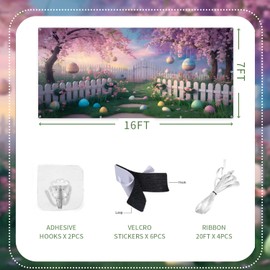 Easter Garage Door Cover 7x16ft Large Easter Garage Door Banner Easter Eggs Floral Spring Garage Door Decorations for 2 Car Garage Flower Backdrops for Easter Outdoor Banners