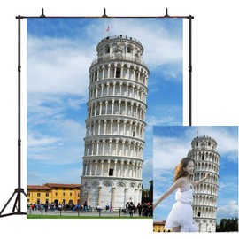 YLPHYLIS Polyester Leaning Tower of Pisa Backdrop 5x7ft Architectural Landscape Background for Italy Travel Photo Backdrop Famous City Landmark Banner Washable Photography Backdrop YL134, Blue2