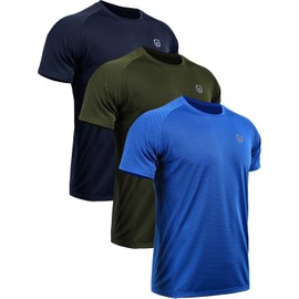 NELEUS Men's 3 Pack Mesh Athletic Running Sport Shirts,5033,Navy Blue,Blue,Olive Green,M,EU L