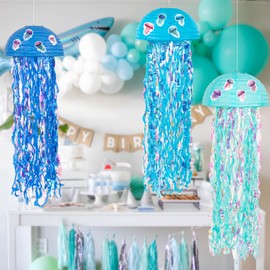 6PCS Pink Hanging Jellyfish Lanterns Decorations for Under-The-Sea/Mermaid/Luau/Hawaiian/Ocean/Birthday Party Decor Supplies