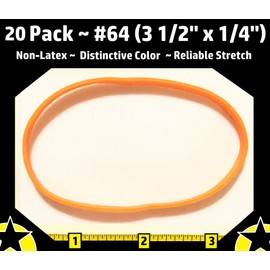 Non-Latex Heavy-Duty Rubber Bands | Pack of 20 Orange Premium Rubbersbands ~ Secure Bundle for Office Home RC Camp Fish Craft-ing 20 Pack Pk Kit (# 64-3 1/2 x 1/4 inch) Large XL