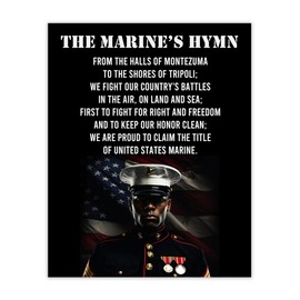 Patriotic American Decorations for Home & Office Decor: 'Marine's Hymn' 8x10 Wall Art, USA Decorations for Home & Bedroom - Perfect for 4th of July, Army, Navy, Air Force & Veterans Day Gifts