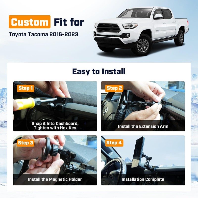 Karltys Magnetic Phone Mount Compatible with Toyota Tacoma 2016-2023, 360°