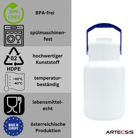 ARTECSIS Milk Jug with Lid 2.0 L Milk Jug Transport Jug Plastic with Carry Handle