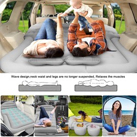 ISWEES Car Bed SUV Air Mattress, Car Air Mattress with Home Power Adapter, Electric Pump, 2 Inflatable Pillows and 2 Footrests for Back Seat, Side Seat,Trunk Sleeping, Thickened Camping Bed - Grey