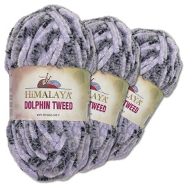 Wohnkult Himalaya 3 x 100 g Dolphin Tweed Chenille Wolle Flauschwolle Samtgarn Velourgarn Amigurumi Babywolle (92006 | Flieder)