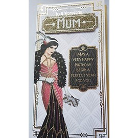 Art Deco Lady - Wonderful Mum - Glittered Slim Birthday Card