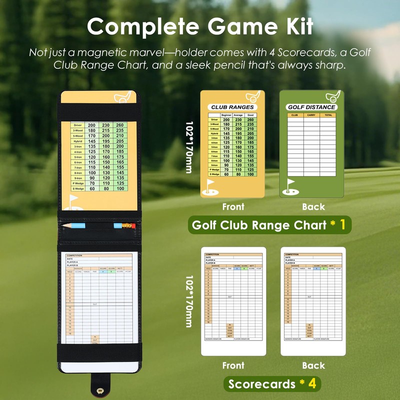 TLTWHS Magnetic Golf Scorecard Holder - Premium Leather Yardage Book