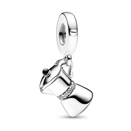 MariaFonte Charm New 2025 Compatible with All Brands Pendant Coffee Pot Lid for Opening Coffee Birthday Anniversary Pendant Original Silver 925 Mum Bead Lucky Charm Heart Christmas Zirconia, Silver,