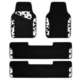 CAR PASS Waterproof Universal 3 Row Car Floor Mats, Cow Print Car Mats Fit for SUV,Vans,sedans, Trucks,Set of 3 Row Vehicles Car Carpet with Heel Pad and Nibs Backing, Cute Women Girly (Black White)