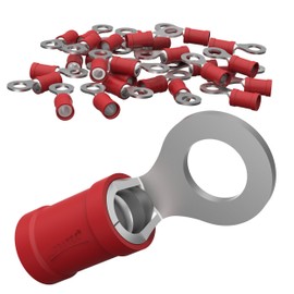 AUPROTEC 50x Ring Connector 0.5-1.5 mm² red AWG 22-16 hole-Ø M8 RV Vinyl semi-insulated Spade Crimp Terminals tinned copper Electrical Connectors