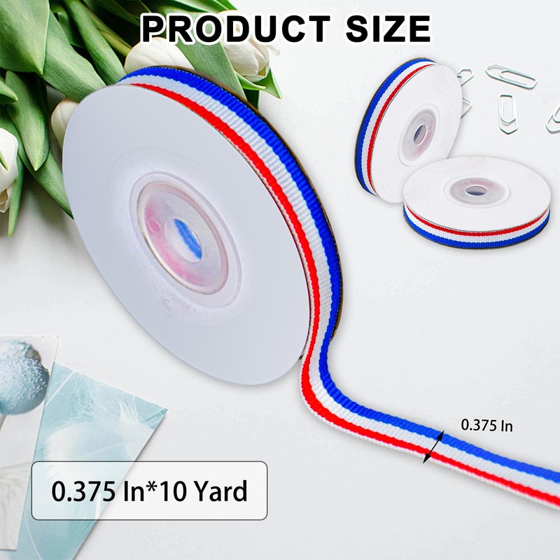 Red White and Blue Ribbon - 3/8 Inch-10 Yard Christmas