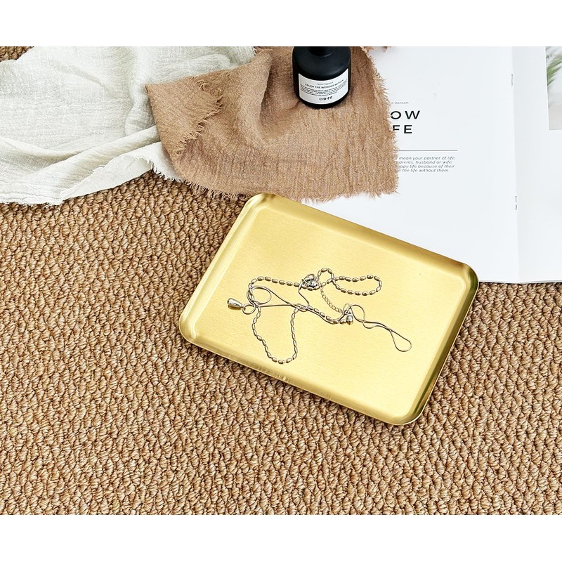 VCREATC 3 Pack Small Gold Tray, 8x6 Inch Stainless Steel