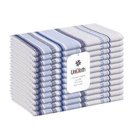 UniQloth Set of 12 Cloth Dinner Napkins Cotton- Soft Durable Washable Reusable Table Dinner Napkins for Hotel Restaurant Weddings Event Parties Everyday Use - Salsa Stripe Dinner Napkins 18x18 Blue