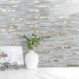 AULIGET 20 Sheets Faux Stone Peel and Stick Backsplash, Beige Marble Look PVC Wall Tile Stick on Backsplash for Kitchen and Bathroom