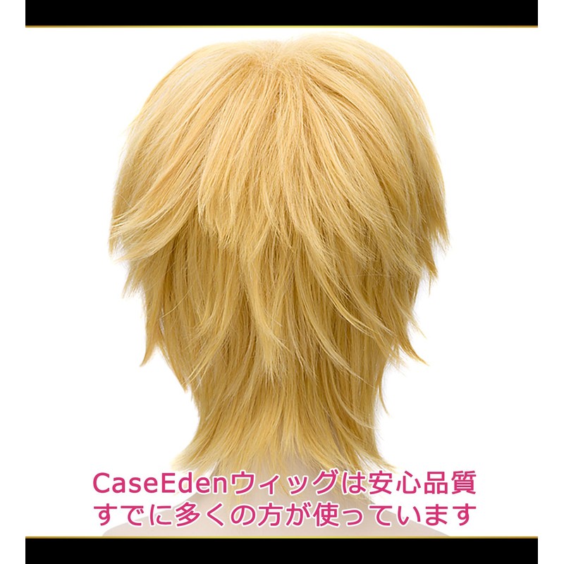 CaseEden コスプレ ウィッグ ショート 30cm 耐熱 ミックスゴールド 金髪 ウィッグネット2個セット