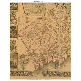Greenwich Connecticut 1858 Old Town Map with Homeowner Names - Reprint Fairfield County CT TM