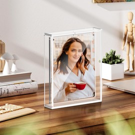 4x6 Acrylic Picture Frame,Rotating Clear Magnetic Picture Frames for Home Office Decor Table Top Display Wedding Birthday Gifts,Double-Sided Photo Frame,1 PCS