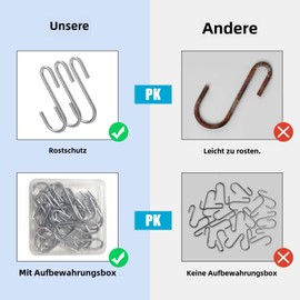 Marine Aurora Pack of 20 Hooks for Hanging, Small S Hooks, Heavy Duty S-Hooks, Metal Hooks, Stainless Steel, S-shaped Kitchen Hooks, Hanging Hooks for Kitchen, Cabinet, Garage and Garden