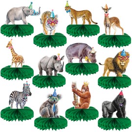 Yeaqee 12 Pcs Jungle Animals Honeycomb Centerpieces Safari Jungle Themed Birthday Party Supplies Wild Animals Jungle Party Decorations Baby Shower Table Decorations for Boys Girls Birthday Theme Party