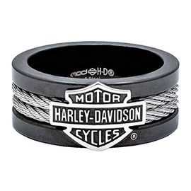 Harley-Davidson Men's Ring, Bar & Shield Steel Cable Band, Black HSR0021 (9)