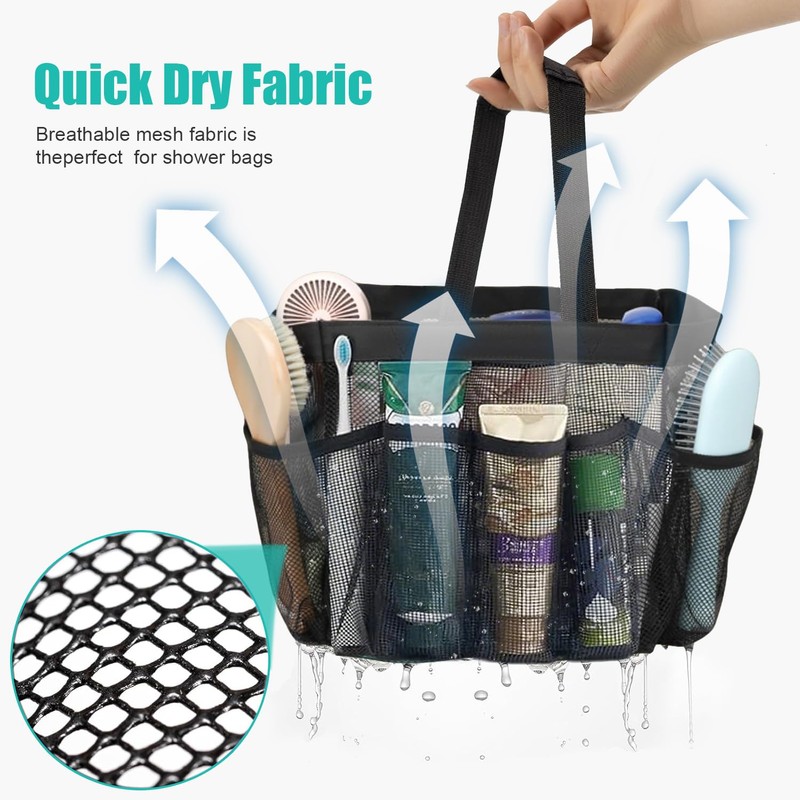 Mesh Shower Caddy Portable for College Dorm Room Essentials, 8-Pocket