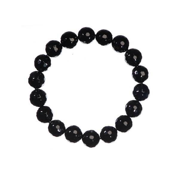 LTC Designs 10mm Shiny Round Faceted Black Onyx Stretch Bracelet,