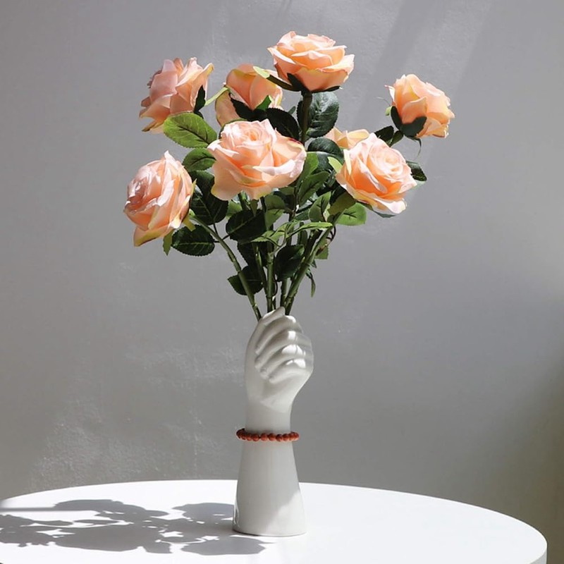 Pojedehy 9Inch Modern Art Ceramic Flower Vase Tabletop White Arm