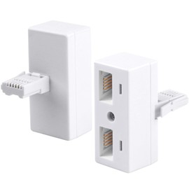 2PCS BT Telephone Splitter 2 Way, RJ11 Male Plug to 2 Female Socket Adaptor White Wireless Double Phone Splitters for UK Landline Telephone FAX Modem Cable Converter
