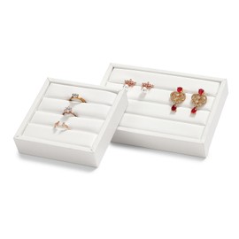 Woodten PU Leather 3-Slots Small Jewelry Ring Organizer Display Tray Showcase Small Jewelry Display Organizer Tray for Rings(M,White)