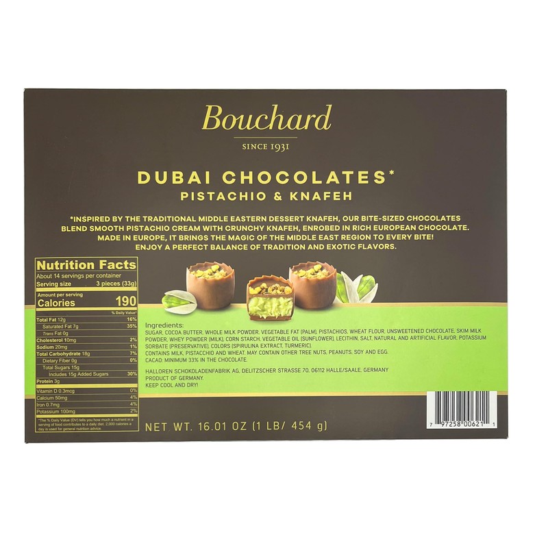 Bouchard Dubai Chocolates Pistachio & Knafeh - 16.01 OZ (1