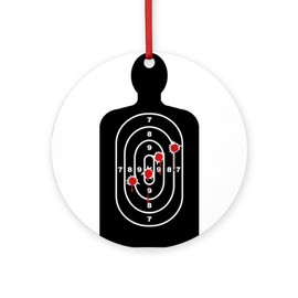 CafePress Human Shape Target with Bullet Holes Round 4" MDF Holiday Ornament