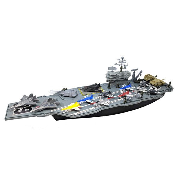 Toy Essentials 27 Inch Aircraft Carrier with Fighter Jets Vehicles and Mini Soldiers and Bonus 9 Fighter Jets