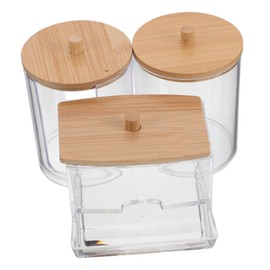 FOMIYES 3pcs Clear Holder with Bamboo Lids Leakproof Dispenser for Makeup Organizers Vanity Storage for Cotton Buds Floss Bath Salts Efficient Visible Organization